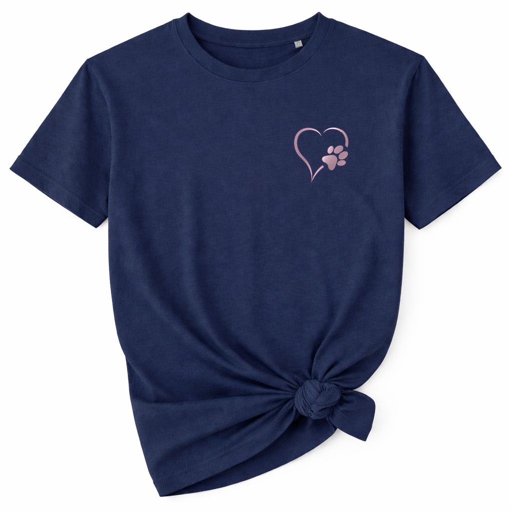 Rose Gold Heart and Paws T-Shirt - Navy- Size S (36")