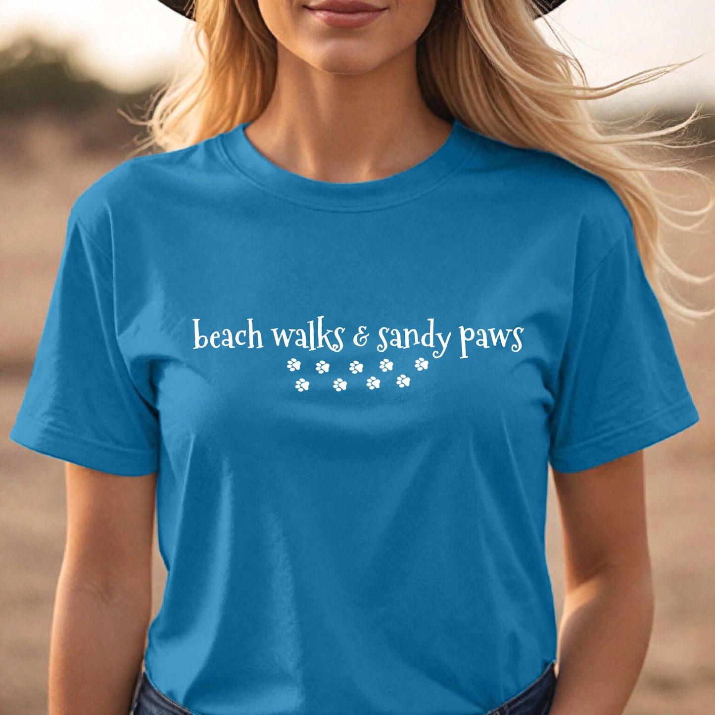 Beach Walks & Sandy Paws T-Shirt - Sapphire Size L - UK16-18 (41")