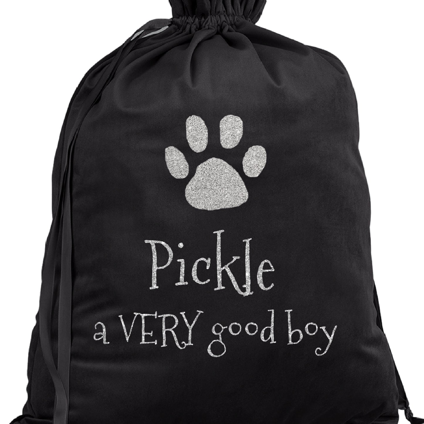 Personalised Velvet Dog Christmas Sack with Glitter Paw & “A Very Good Girl/Boy”
