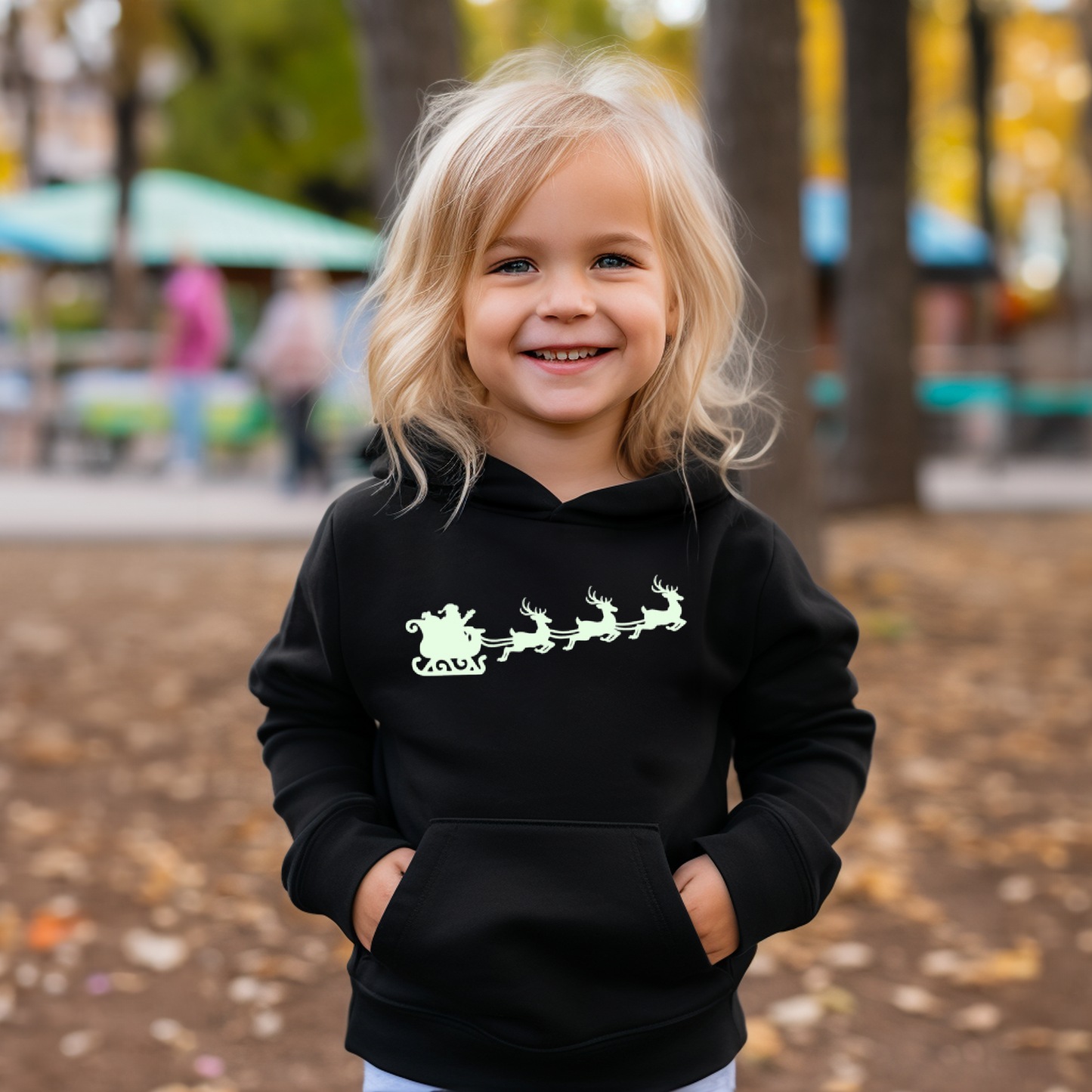 Kids Glow in the Dark Christmas Hoodie - Santa & Sleigh Design