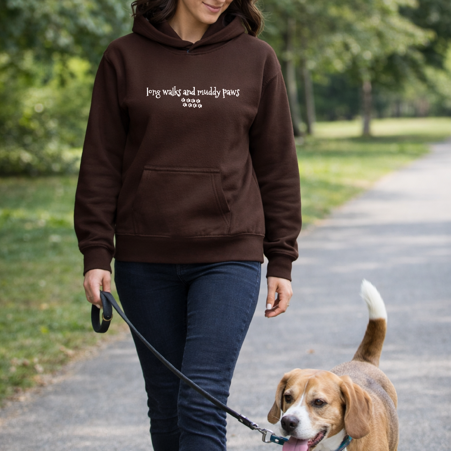 Long Walks and Muddy Paws Hoodie - Chocolate Brown - Size L - UK 16-18 (44")