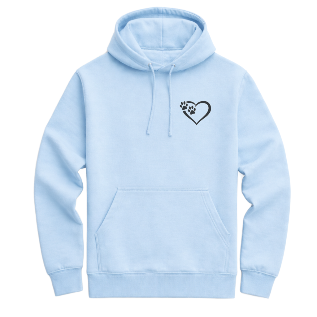 Heart and Paws Hoodie - Ice Blue Size S - 36" (UK 10-12)