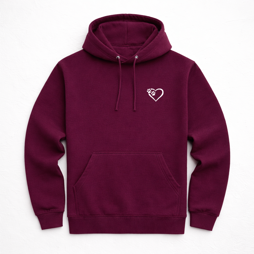 Heart and Paws Hoodie - Burgundy - Size L - UK 16-18 (44")