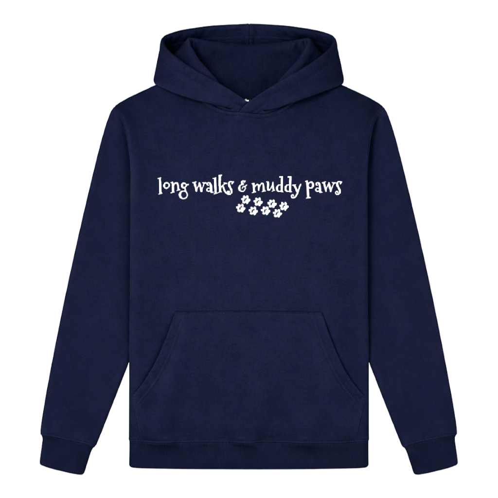 Long Walks and Muddy Paws Hoodie - Navy Size S - UK 10-12 (36")