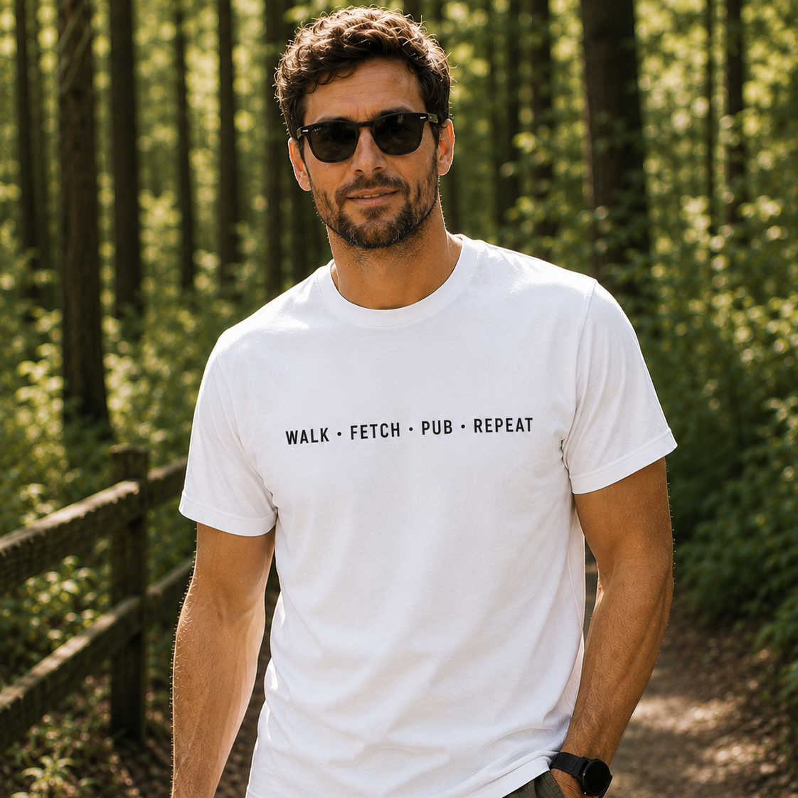 Walk Fetch Pub Repeat T-Shirt - White Size L- 41"
