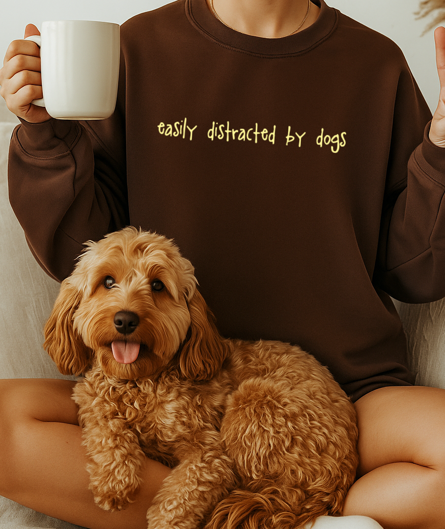 Easily Distracted by Dogs Women’s Sweatshirt – Cosy Autumn Dog Walking Jumper UK