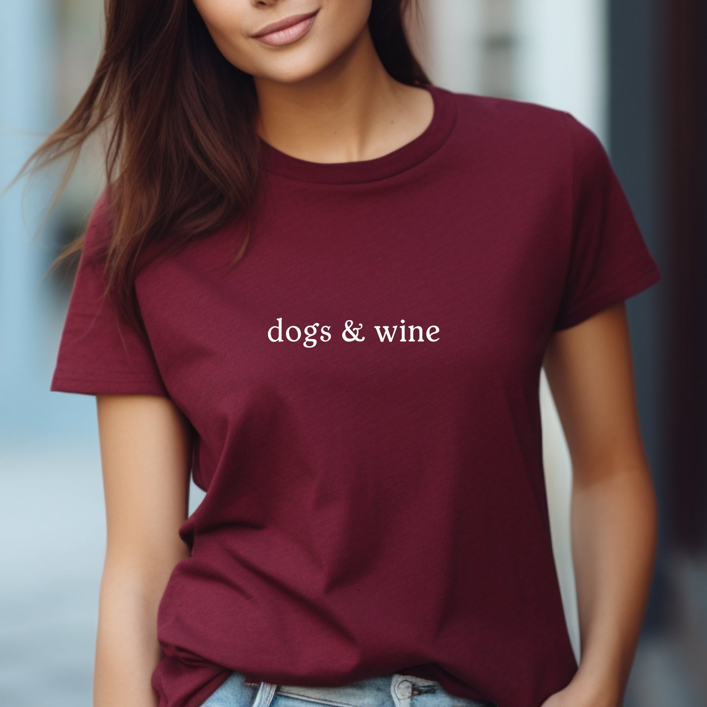 Dogs and Wine T Shirt - Burgundy Size M- UK 12-14 (38")