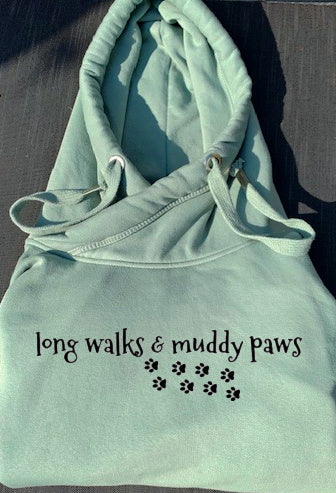 Long Walks & Muddy Paws Luxury Cowl Neck Hoodie - Sage Green Size S - UK 8-10