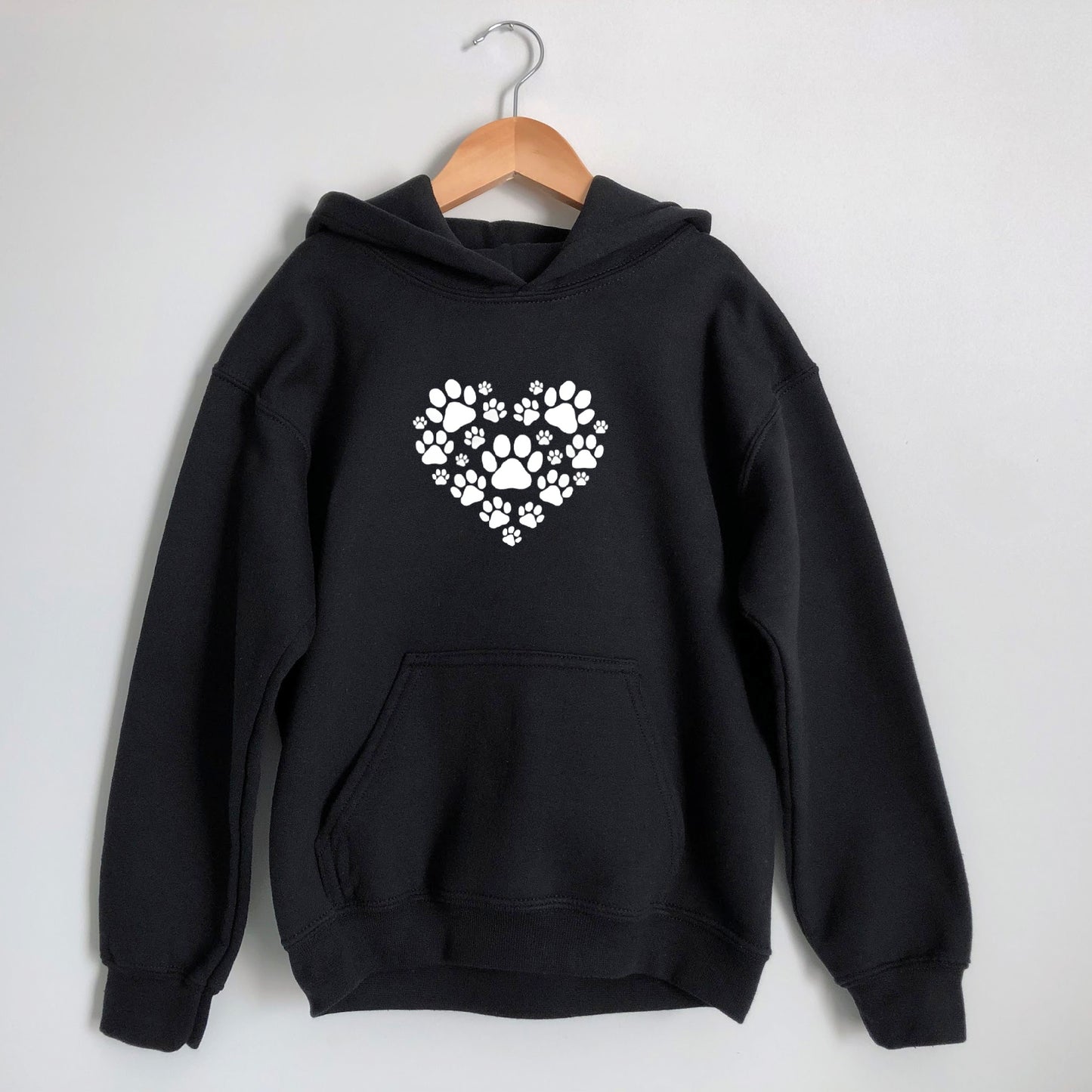 Heart and Paw Design Kids Hoodie - Black SIZE 12-13Y