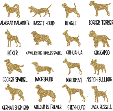 ANY BREED Gold Glitter Dog Design T- Shirt