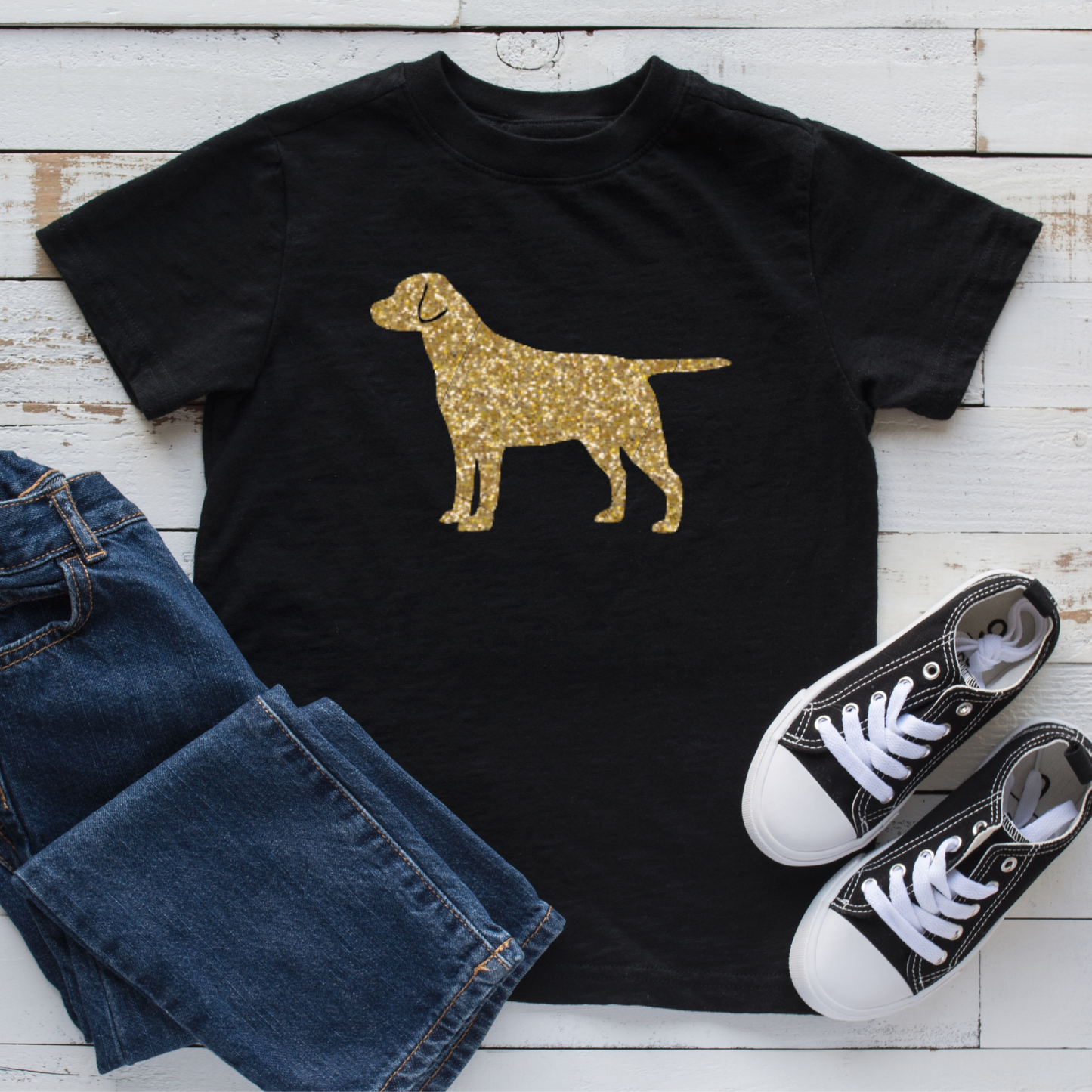 Gold Glitter Labrador Kids T-Shirt - Age 5-6Y