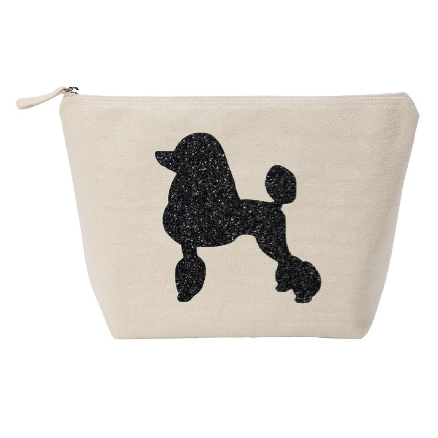 Poodle Makeup Bag - Natural Canvas with Black Glitter Poodle