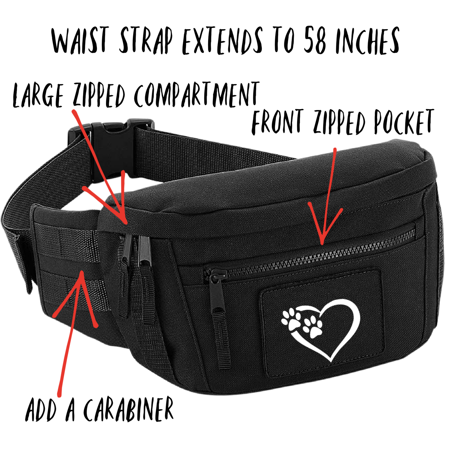 Heart & Paws Dog Walking Bum Bag - Extra Large Waist Bag