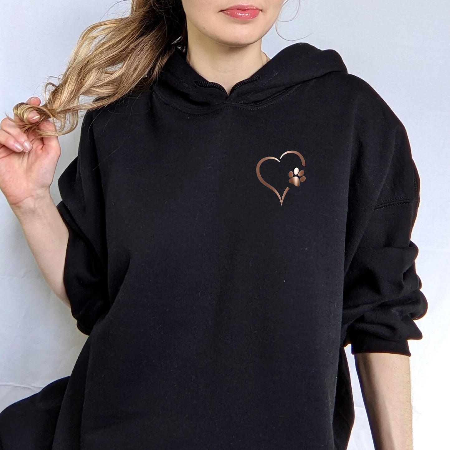 Rose Gold Heart and Paws Hoodie - Black - Size 3XL - UK 26-28 (56")