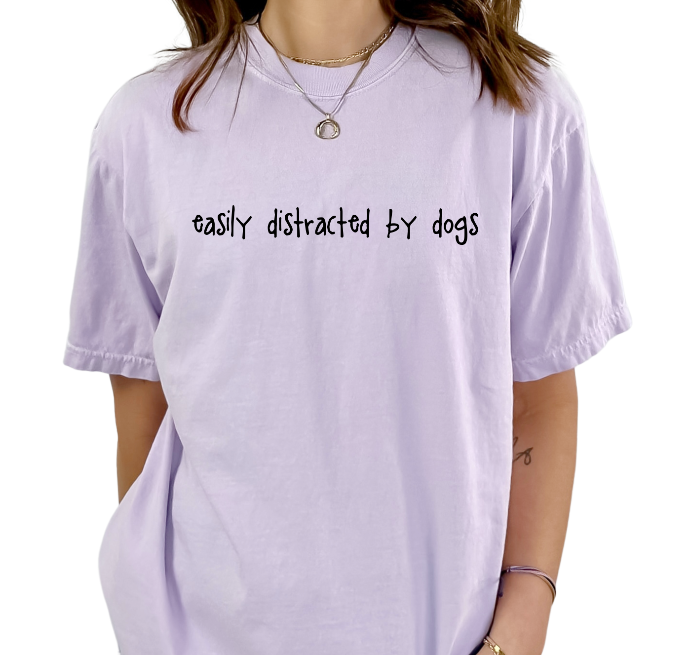 Easily Distracted By Dogs T-Shirt - Lilac Size XS - UK8-10 (32-34")