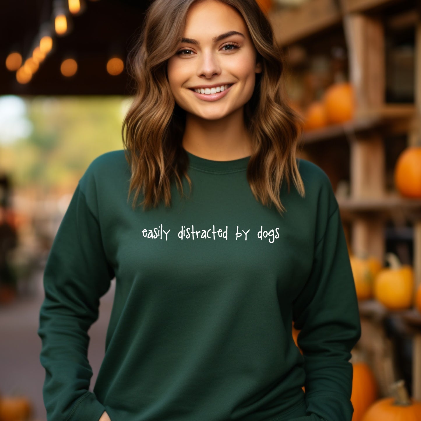 Easily Distracted by Dogs Sweatshirt - Forest Green Size S - UK 10-12 (36")