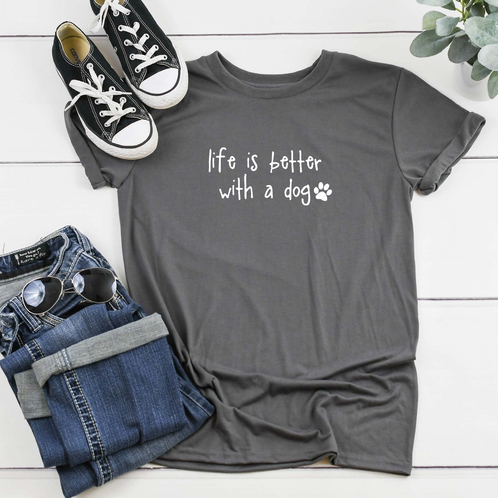 life is better with a dog charcoal t shirt