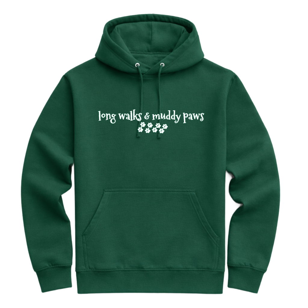 Long Walks & Muddy Paws Hoodie - Forest Green Size L - UK 16-18 (44")
