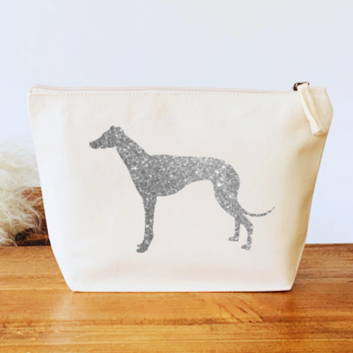 Greyhound Make Up Bag - Natural with Silver Greyhound