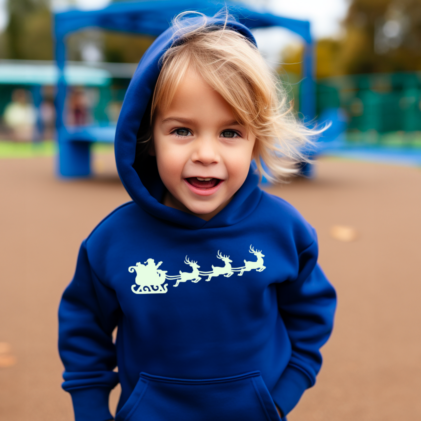 Kids Glow in the Dark Christmas Hoodie - Santa & Sleigh Design