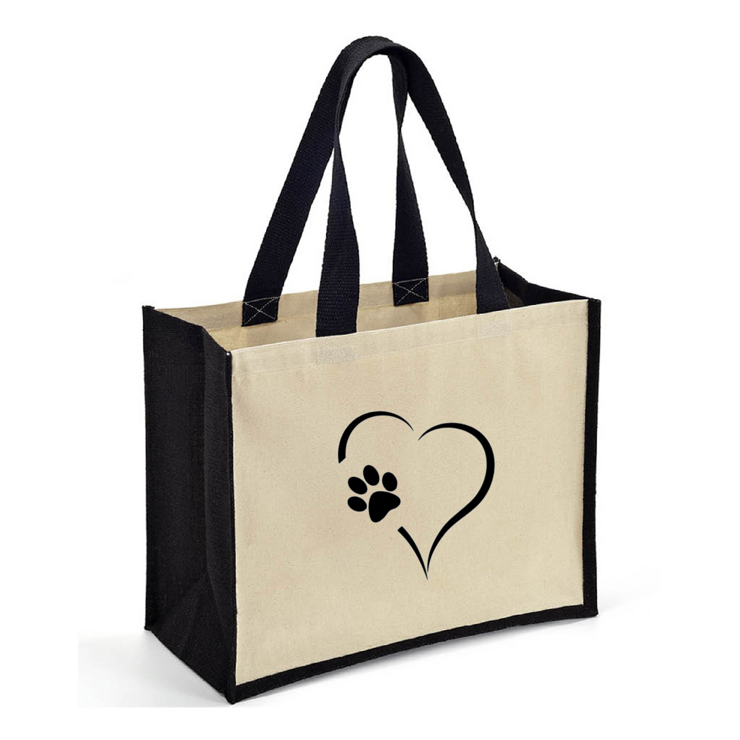 Heart & Paw Tote Bag - Jute Tote with Canvas Sides