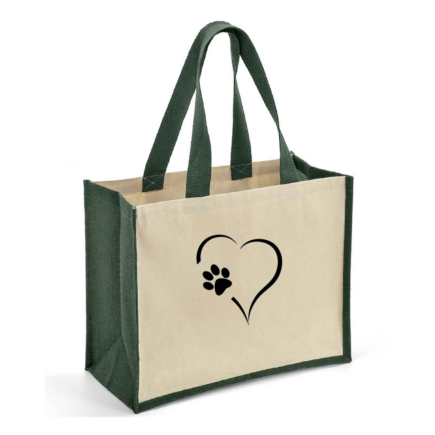 Heart & Paw Tote Bag - Jute Tote with Canvas Sides