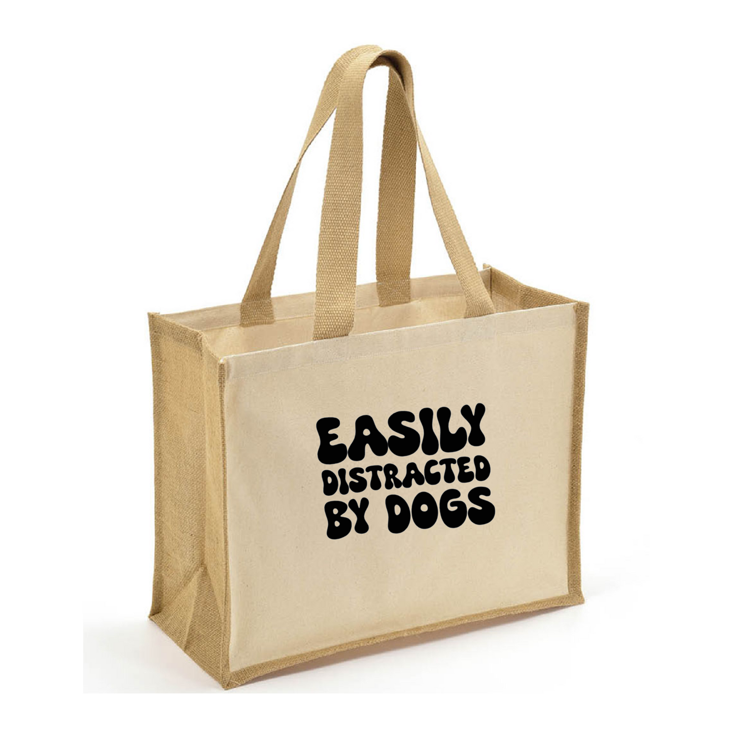Easily Distracted By Dogs Jute Tote Bag