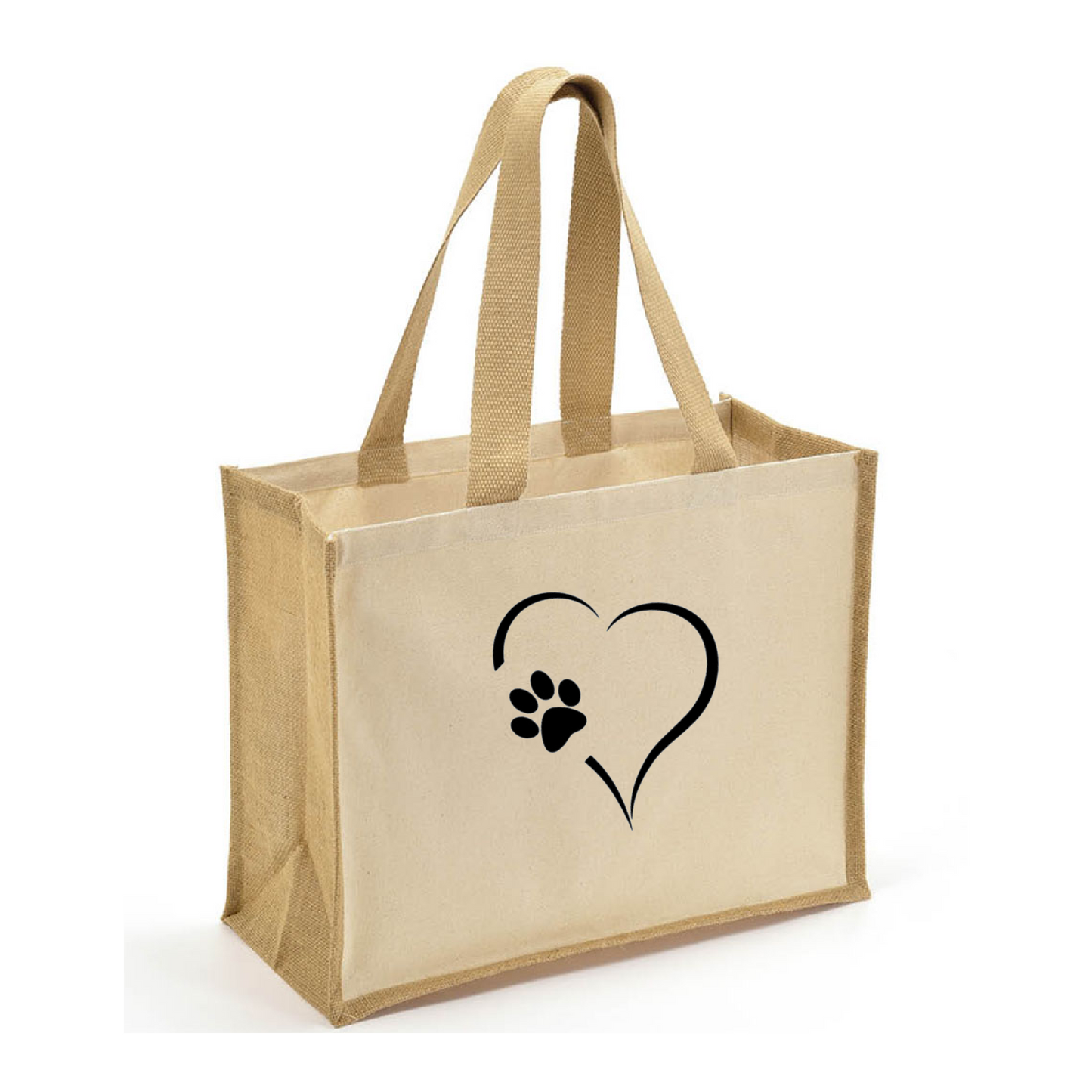 Heart & Paw Tote Bag - Jute Tote with Canvas Sides