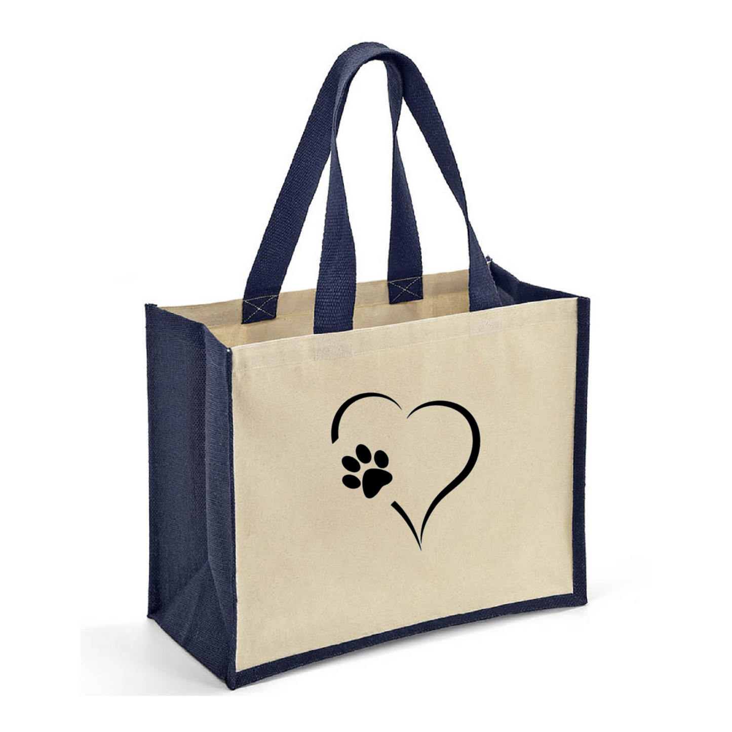 Heart & Paw Tote Bag - Jute Tote with Canvas Sides