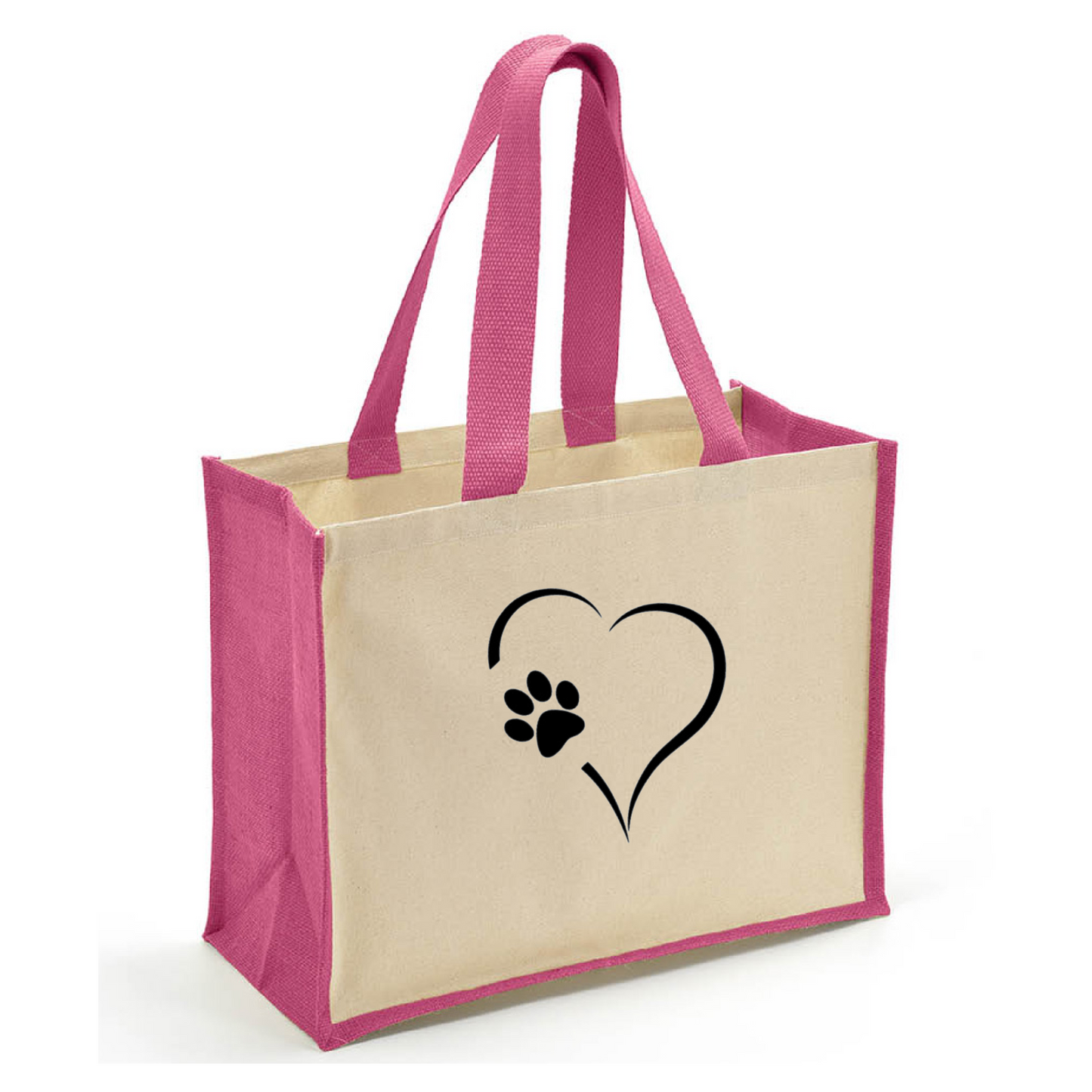 Heart & Paw Tote Bag - Jute Tote with Canvas Sides