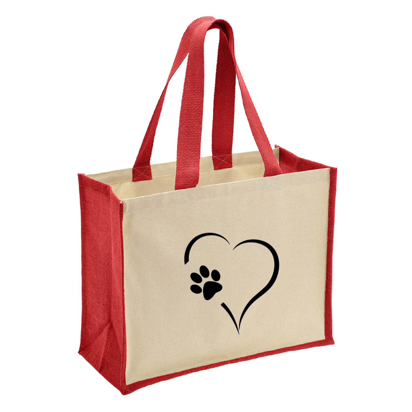 Heart & Paw Tote Bag - Jute Tote with Canvas Sides