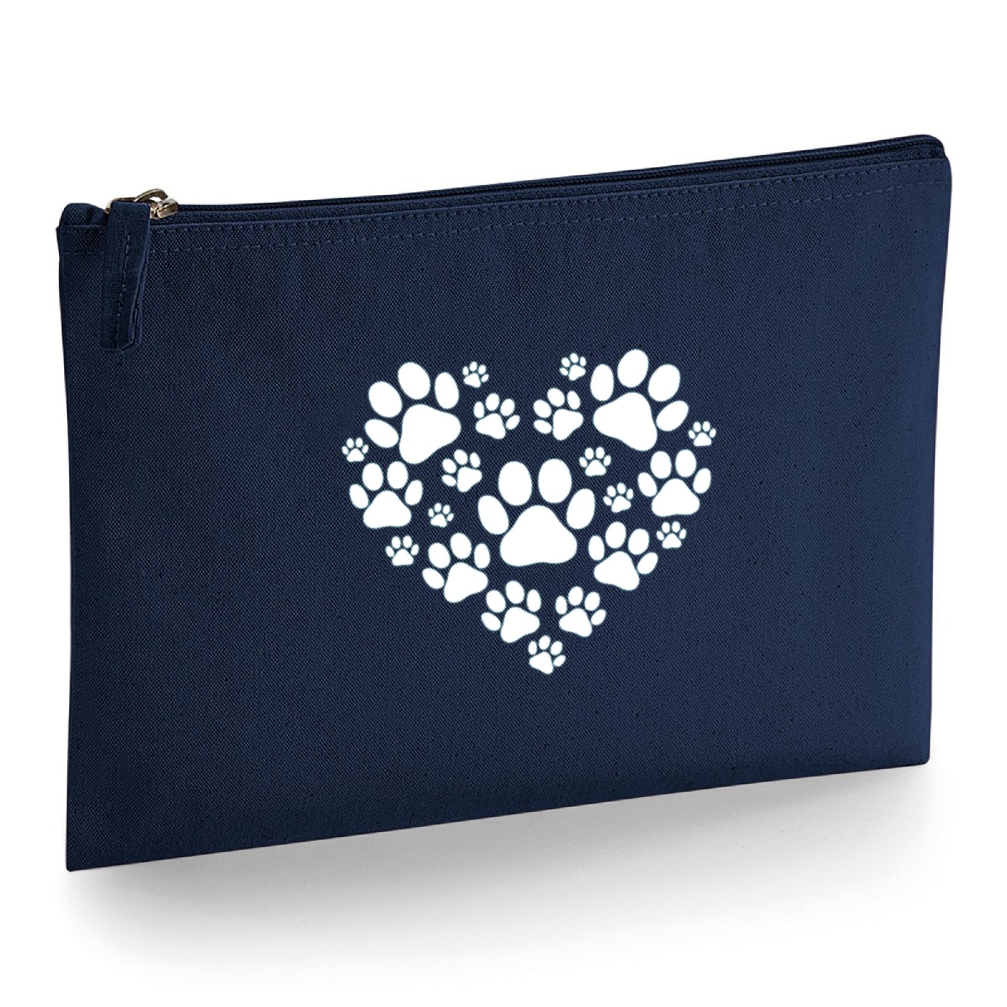 Paw Print Heart Navy Canvas Pouch