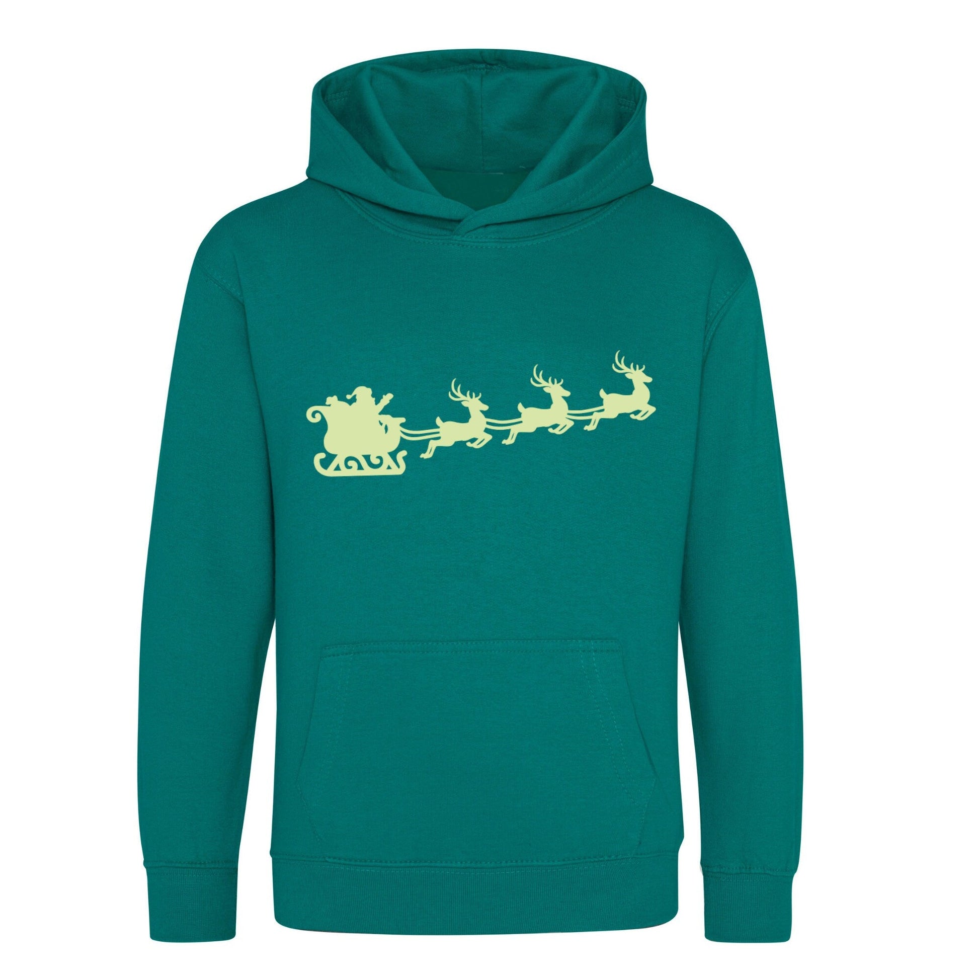 Glow in the Dark Christmas Kids Hoodie, Children's Christmas Sweater, Santa and his sleigh Sweatshirt,
