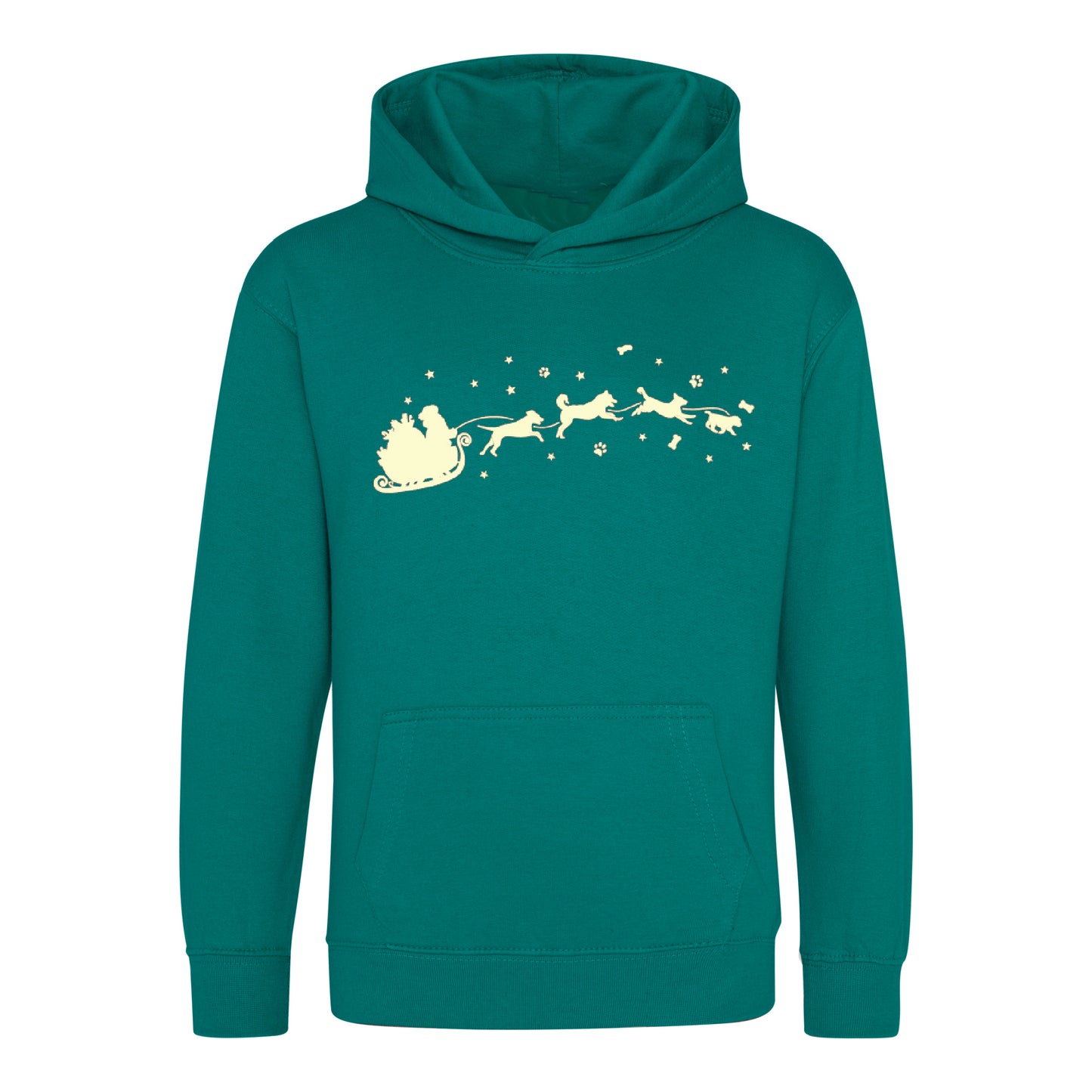 Children's Glow in the Dark Christmas Hoodie, 'Santa and his Dogs' Kids Hoodie