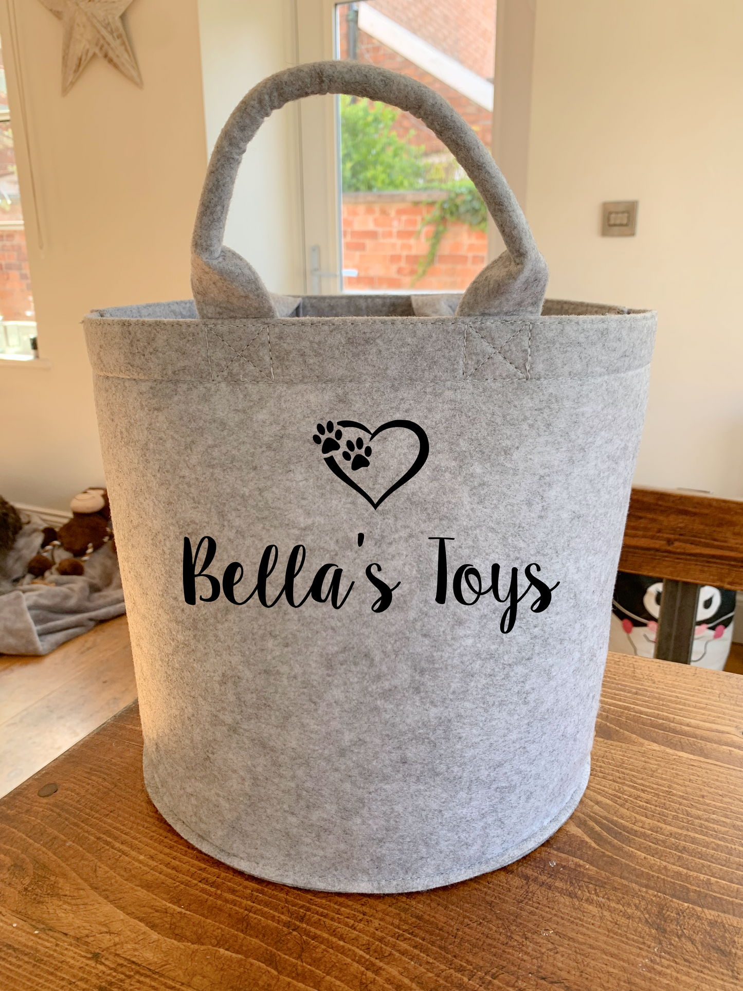 ght grey personalised felt dog toy basket