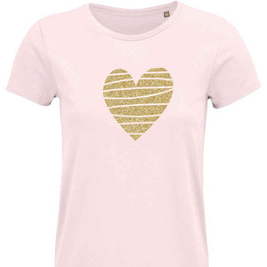 Light Pink T-Shirt with Gold Glitter Heart -Size M - UK 12-14 (38-40")