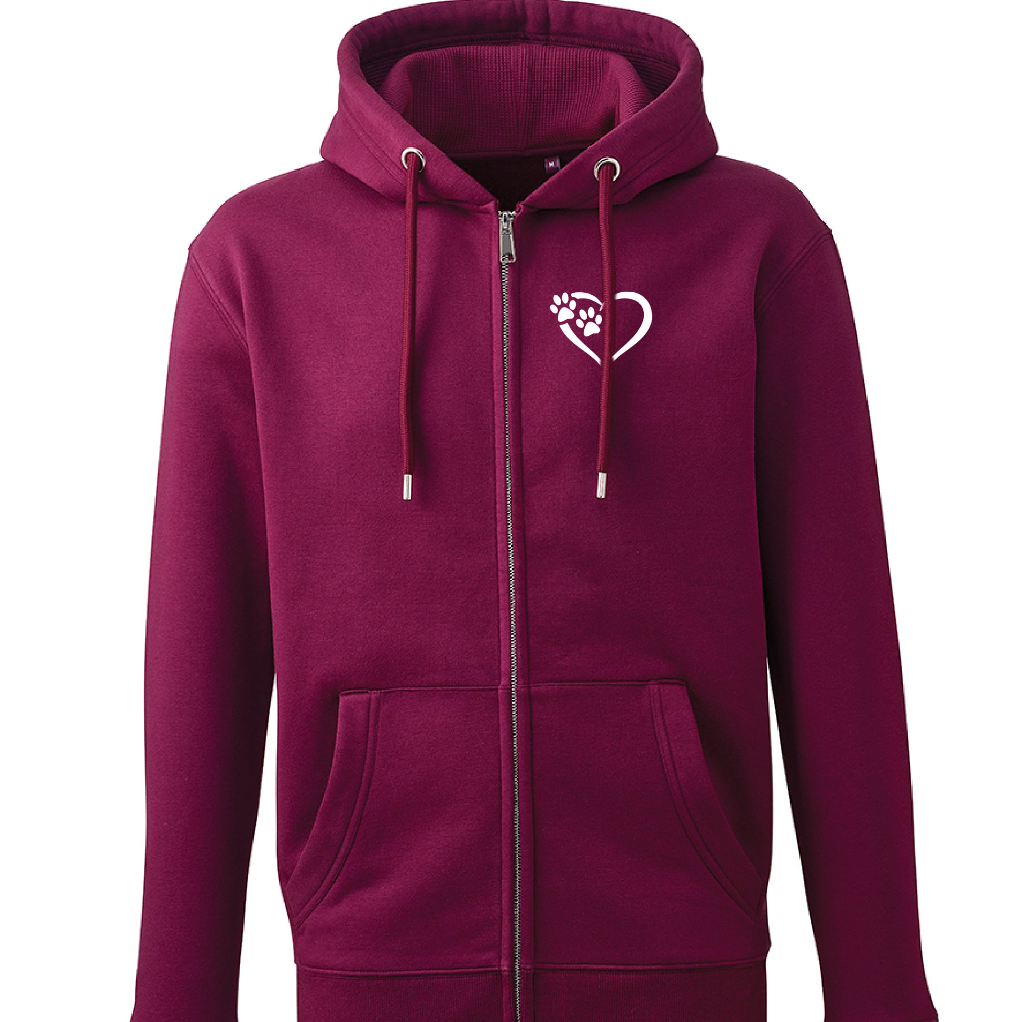 Heart and Paws Luxury Zip up Hoodie - Burgundy Size S (34-36")