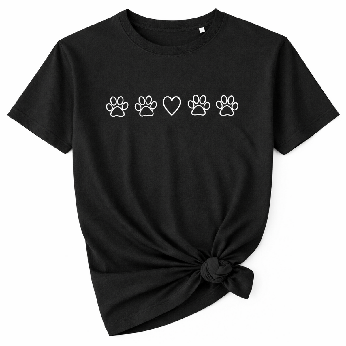 Paw Prints and Heart T-Shirt - Black Size XS - 30-32" (UK 8-10)