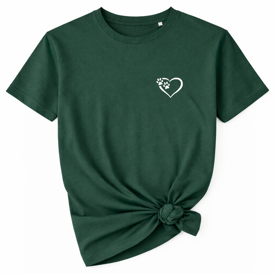 Heart and Paws T-Shirt - Forest Green Size XL - UK 18-20 (43")