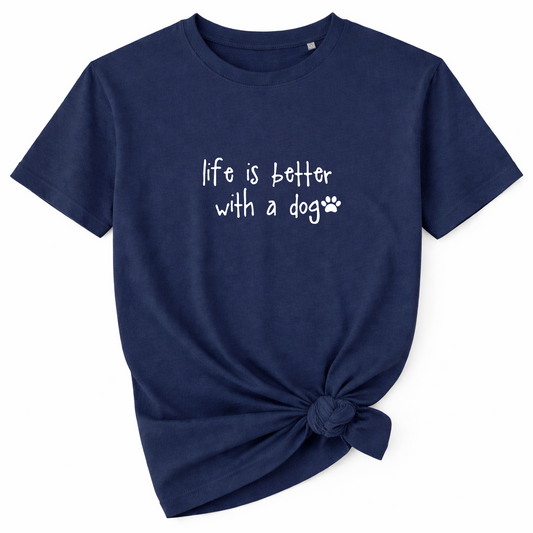 Life is Better with a Dog T-Shirt - Navy Size S - 36" (UK 10-12)