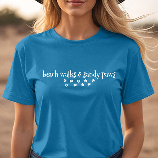 Beach Walks & Sandy Paws T-Shirt - Sapphire Size L - UK16-18 (41")