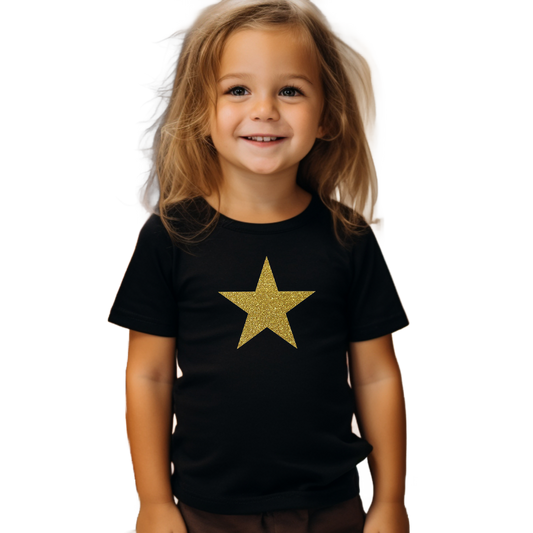 Gold Glitter Star Kids T-Shirt -  Age 7-8