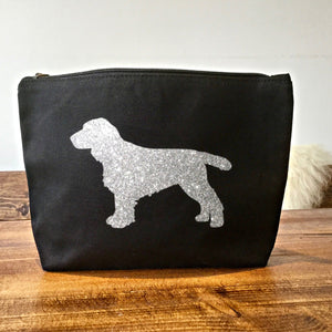 Cocker Spaniel Makeup Bag - Black with Silver Glitter