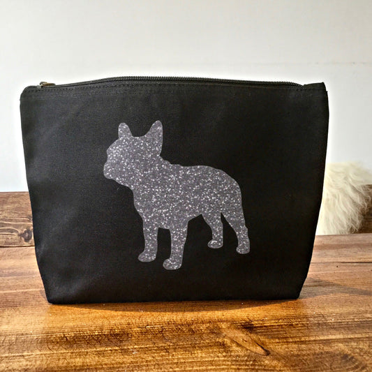 French Bulldog Makeup Bag - Black with Charcoal Glitter