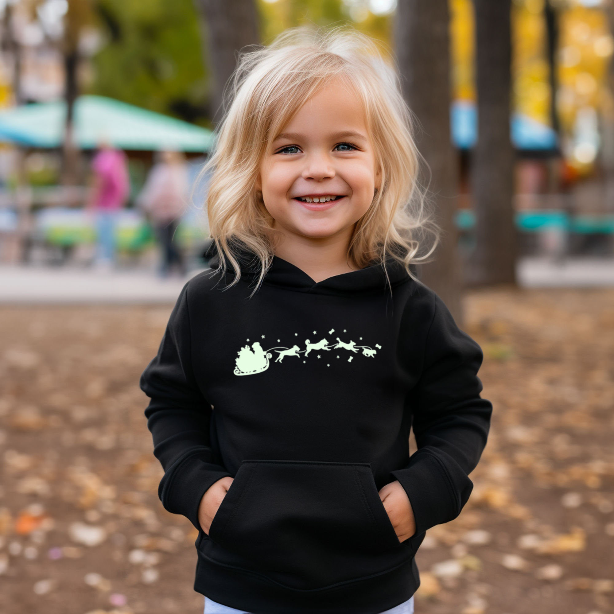 Children's Glow in the Dark Christmas Hoodie, 'Santa and his Dogs' Kids Hoodie