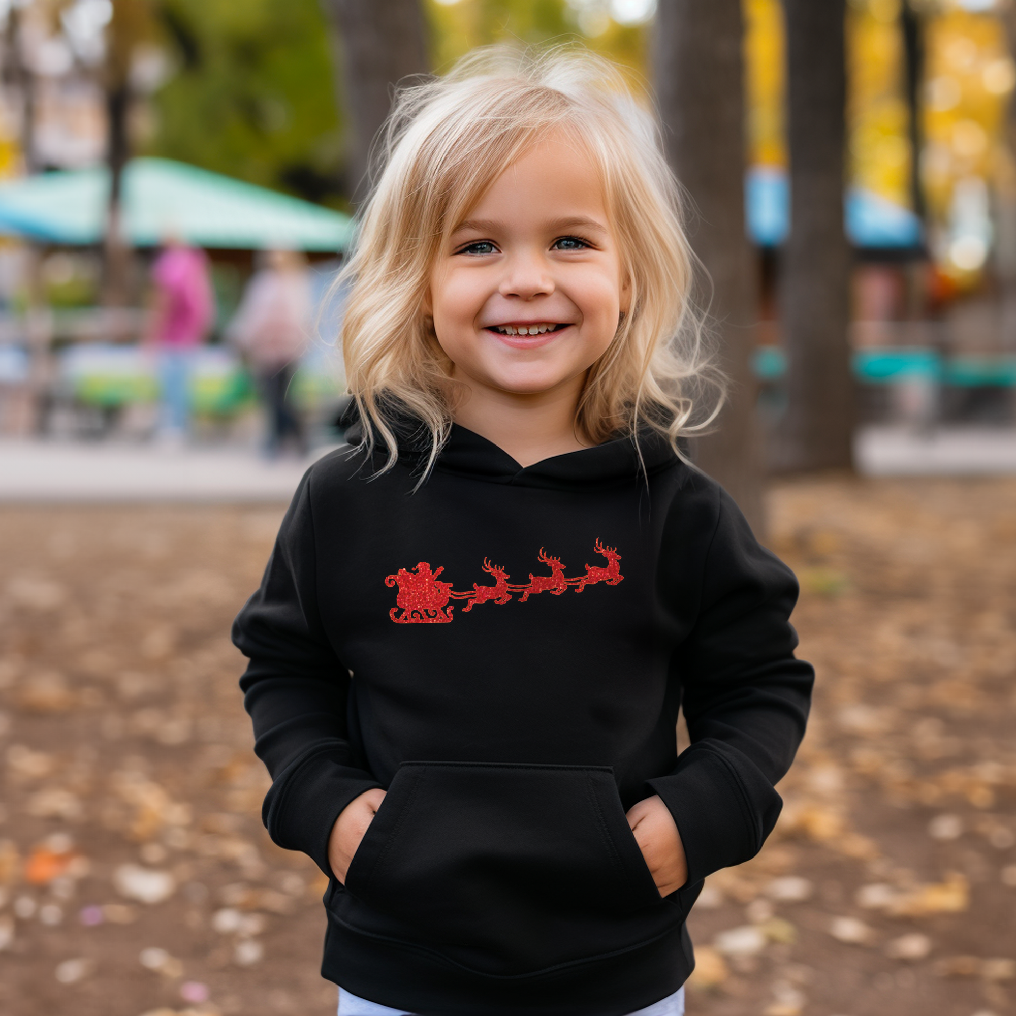 Christmas Kids Hoodie, Children's Christmas Sweater, Santa and his Sleigh Christmas Hoodie