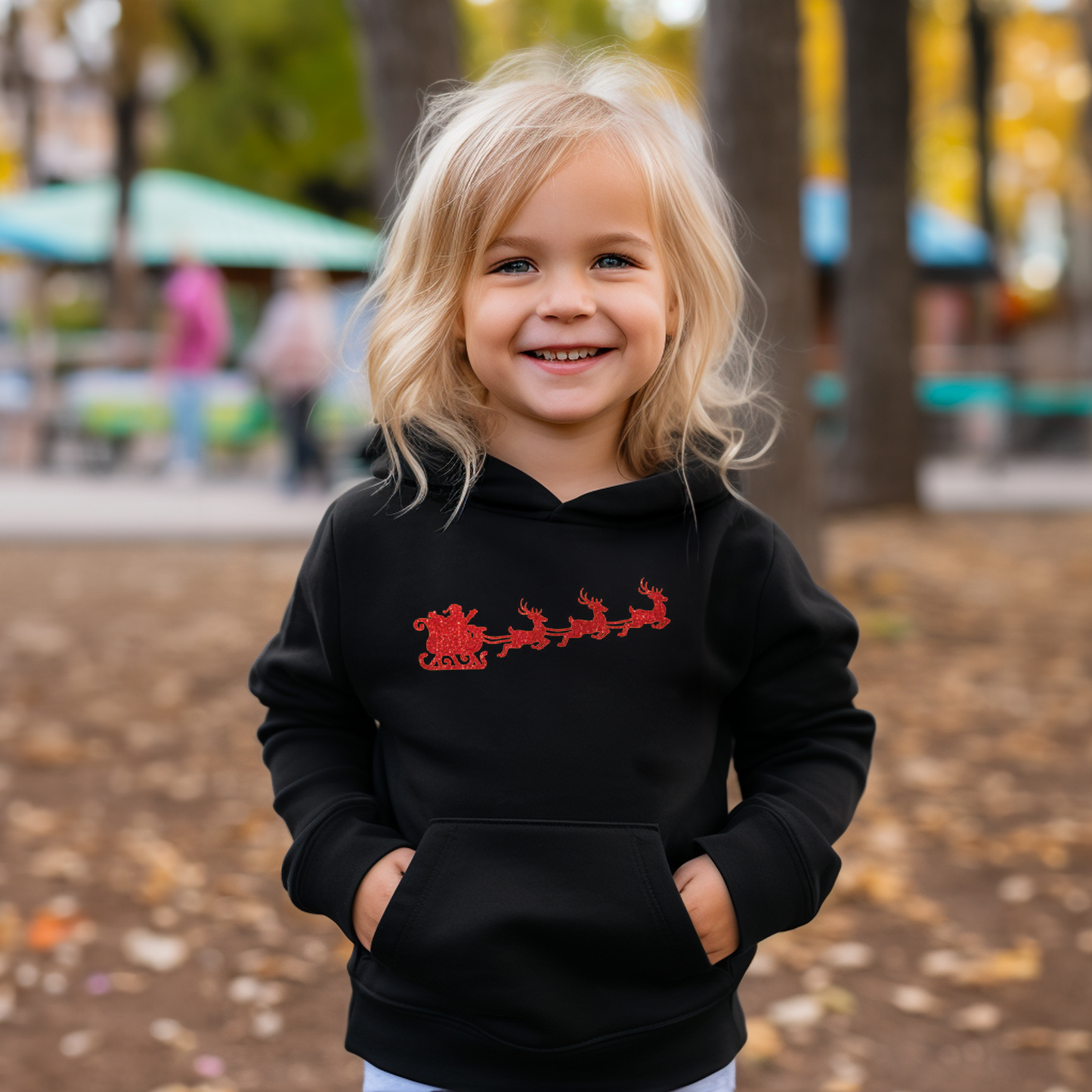 Santa and his Sleigh Kids Christmas Hoodie