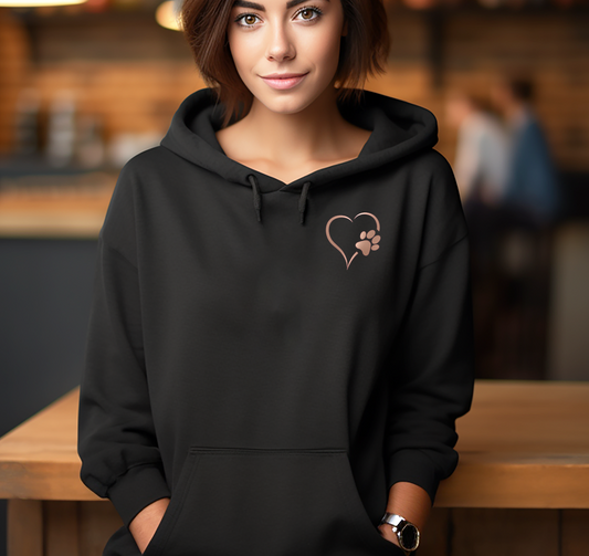 Rose Gold Heart and Paws Hoodie - Black Size XXL - UK 24-26 (52")