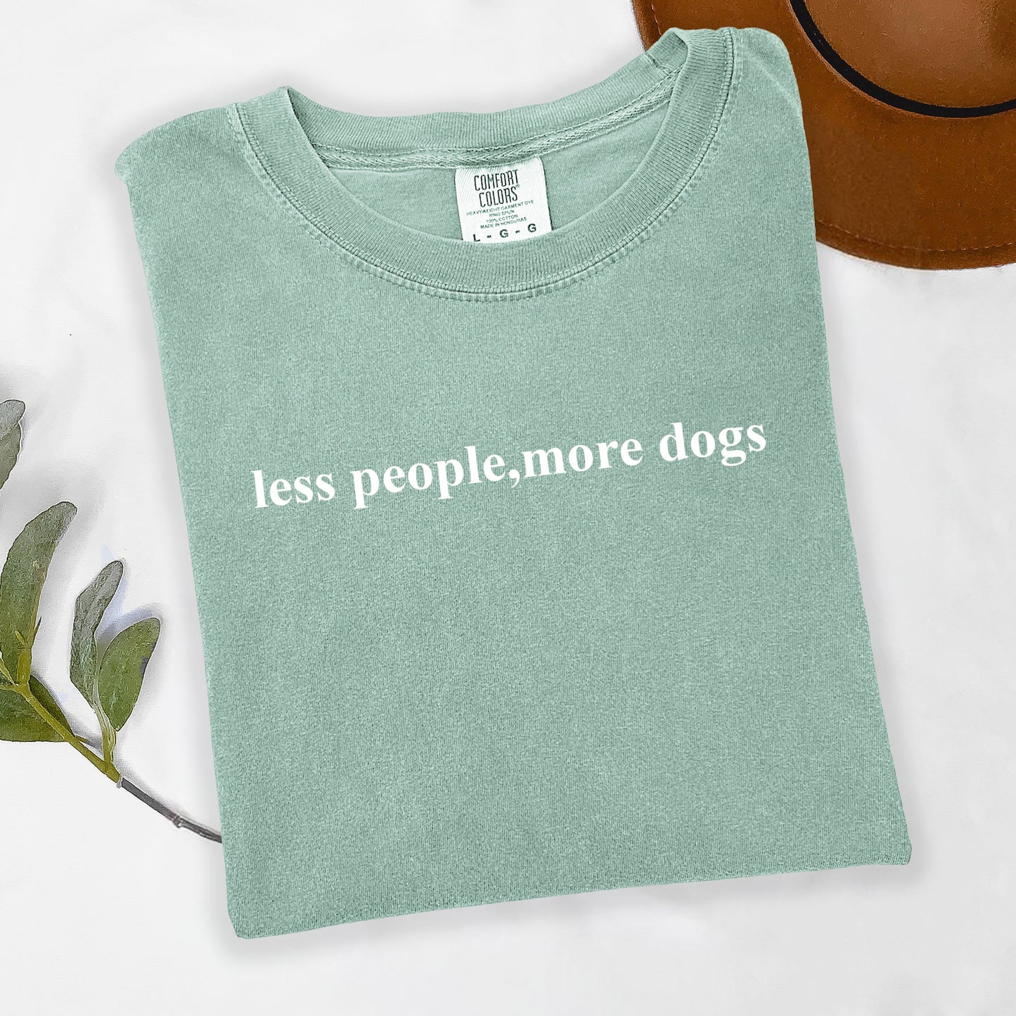 Less People, More Dogs T-Shirt - Light Green Size L (42/44")