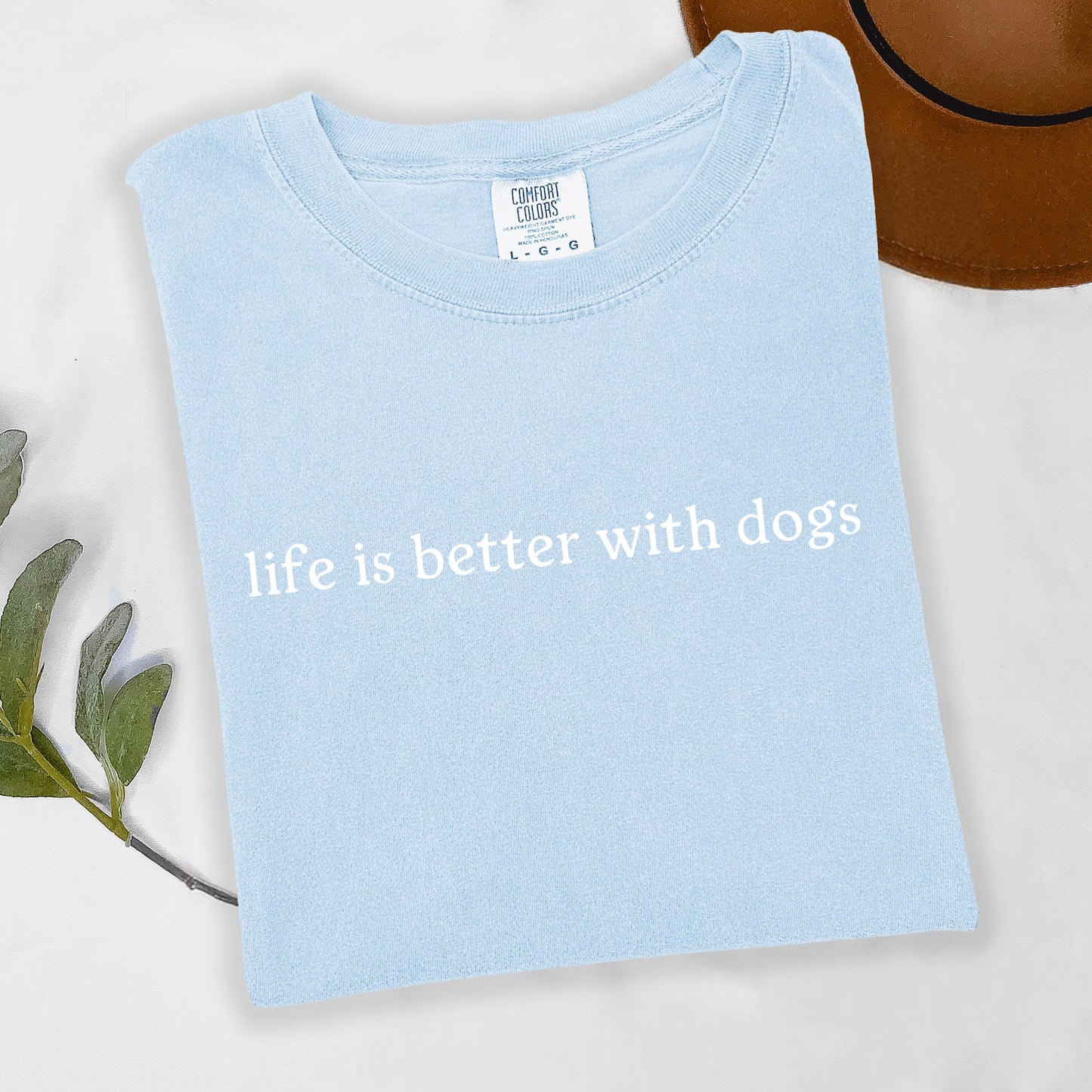 Life is better with dogs- Light Blue Comfort Colours  Oversized Unisex T -Shirt - L